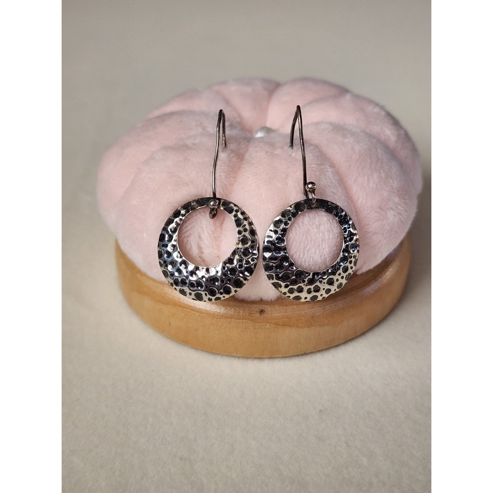 925 Sterling Silver Textured Open Disc Dangle Earrings Handmade FREE $HIPPING!!